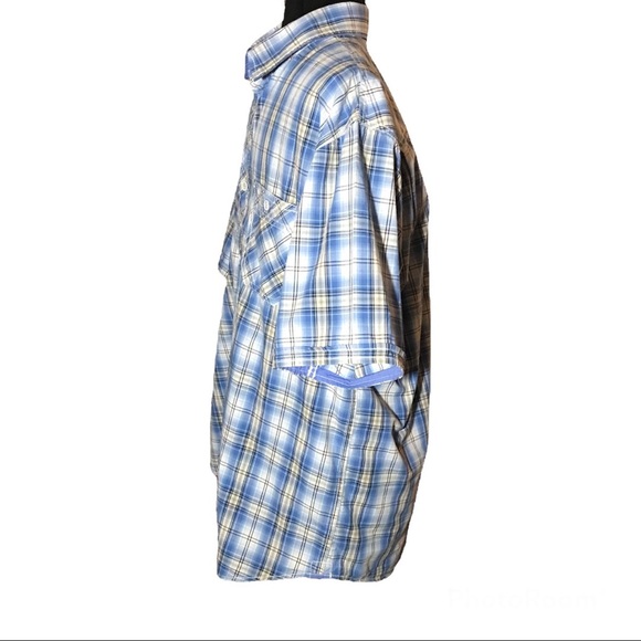 Original Weatherproof Vintage Blue White Button Down Shortsleeved Shirt Large - Picture 4 of 13